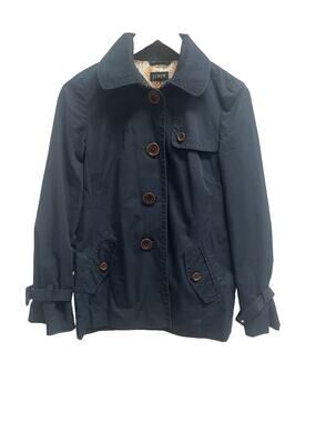 J.Crew Womens 0 Trench Jacket Navy Button Front Cotton Blend Utility Coat